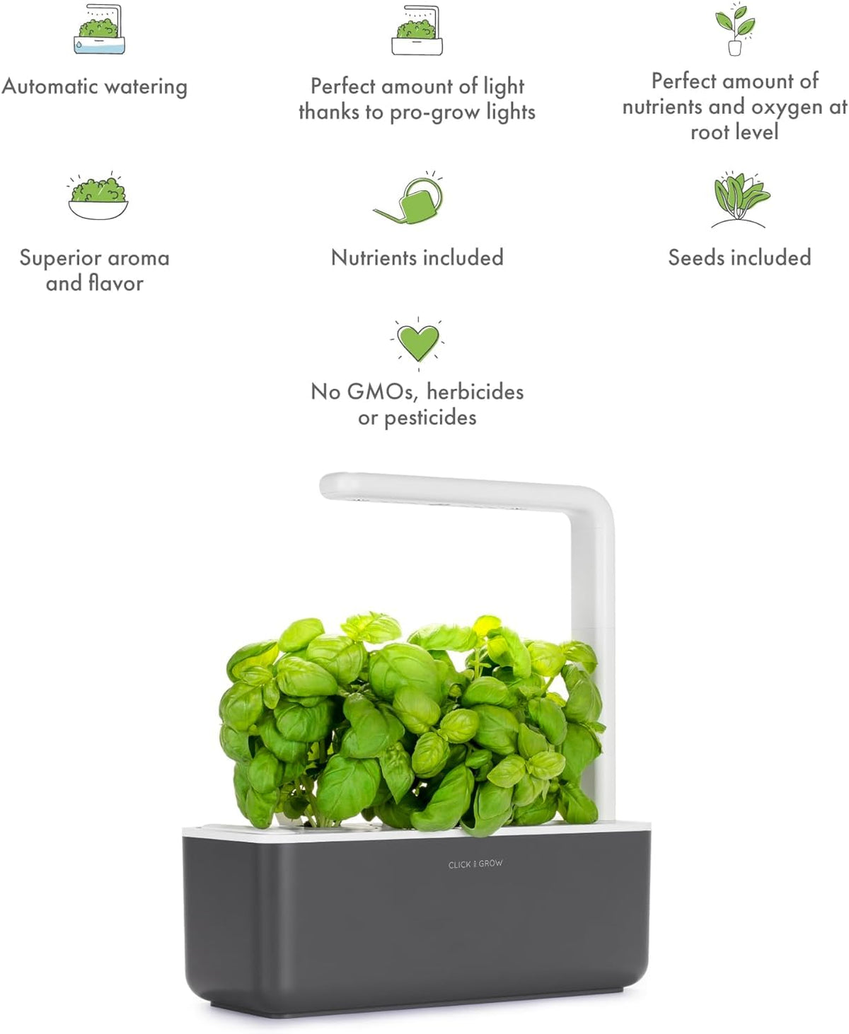 Click and Grow self-watering planter keeps herbs hydrated with minimal effort.