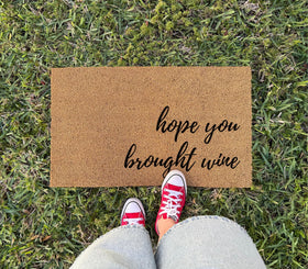 Clicked Craft Hope You Brought Wine doormat coir closeup highlighting texture for dirt scraping
