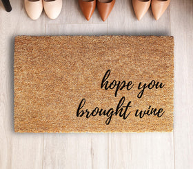 Clicked Craft Hope You Brought Wine doormat made in USA label