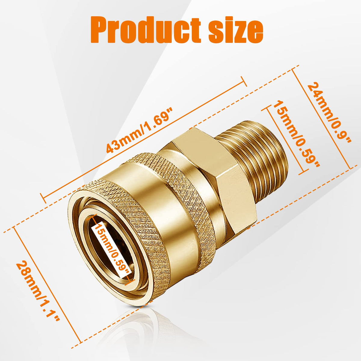 CLIO 3/8-inch male quick connect close-up highlighting leak-resistant design.