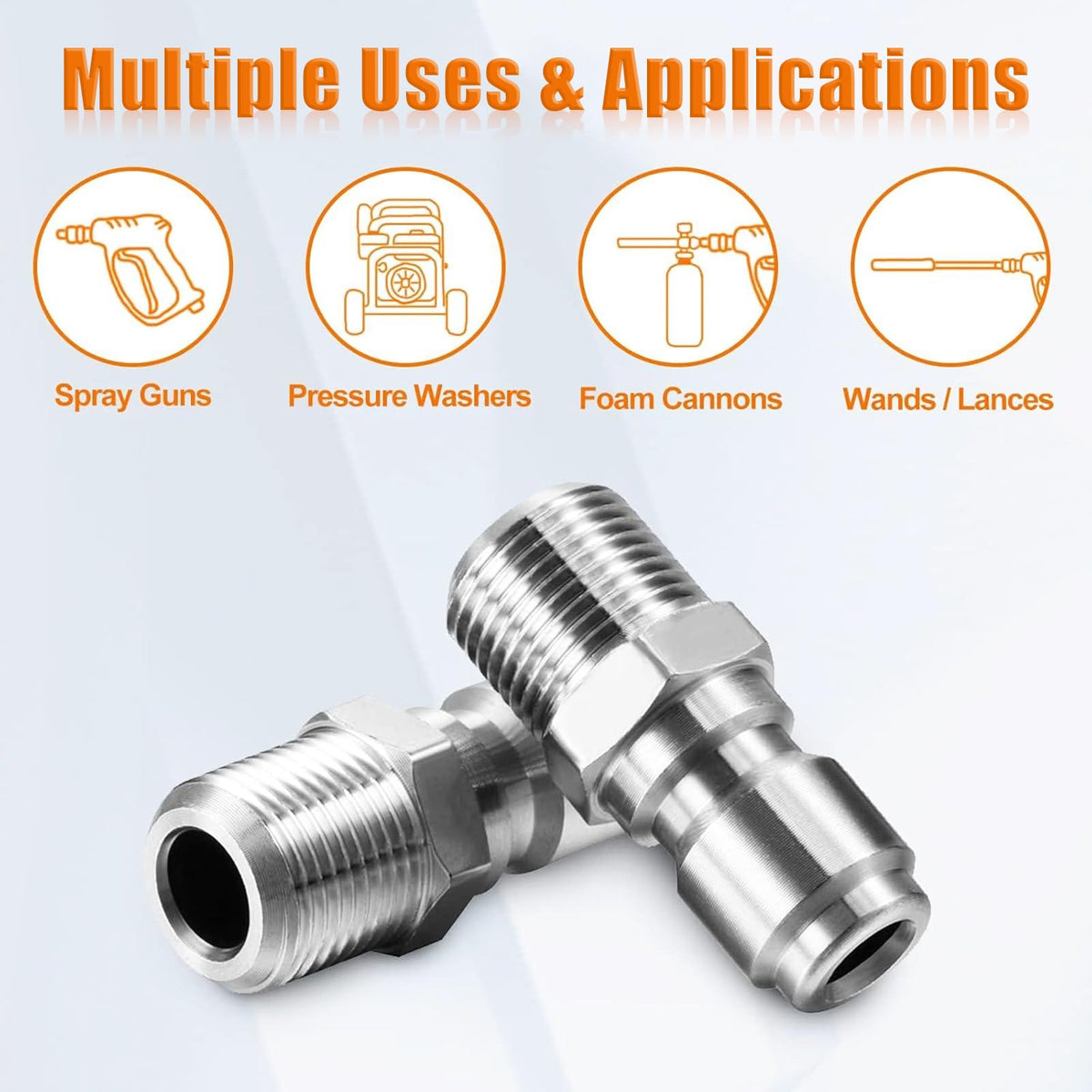 CLIO stainless steel fittings for pressure washers with wear resistance.