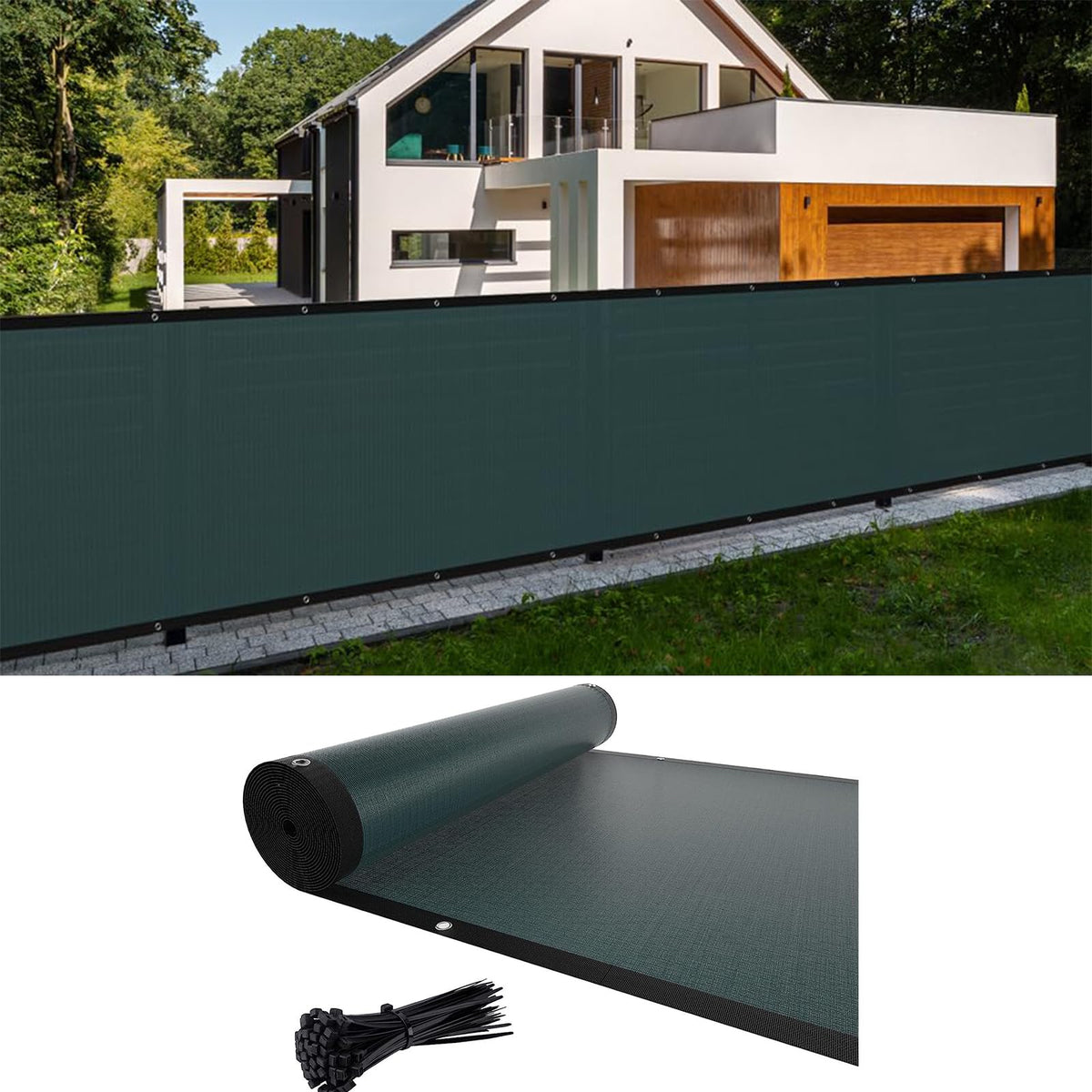 Cliselda privacy screen 3ft by 50ft blocks privacy while letting breeze flow.