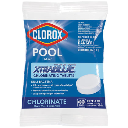 CLOROX Pool&Spa XtraBlue 3-inch tablet for algae control and clear water.