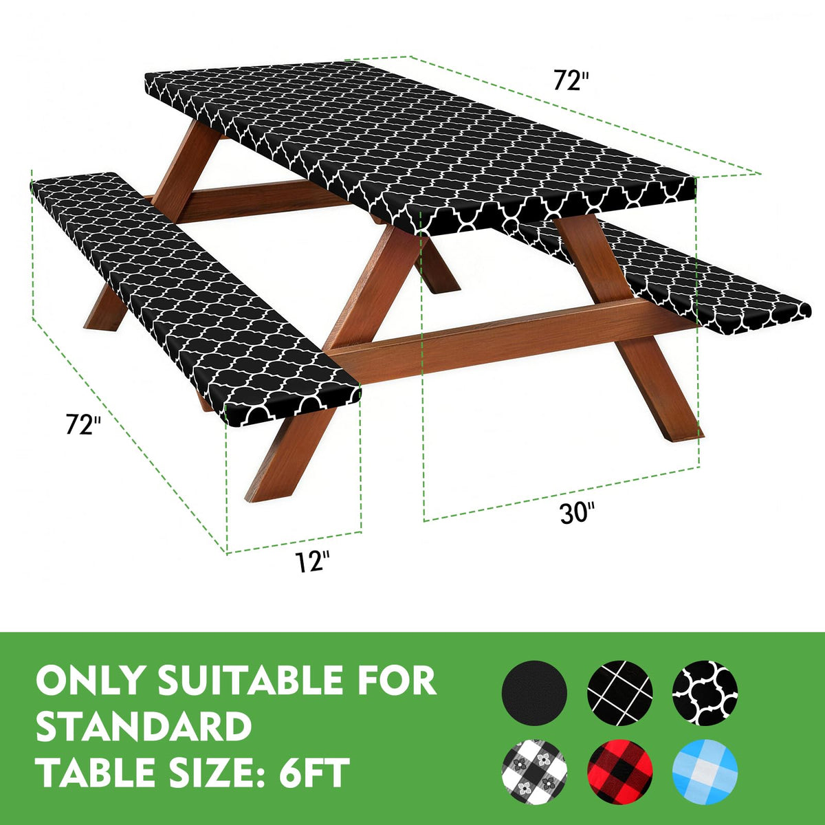 Clothclose bench cover on a 6ft bench in outdoor dining setup for protection.