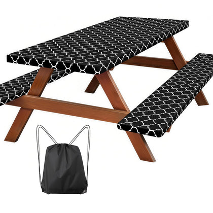 Clothclose picnic table cover on a 6ft setup in Morocco Black shields surface from spills.