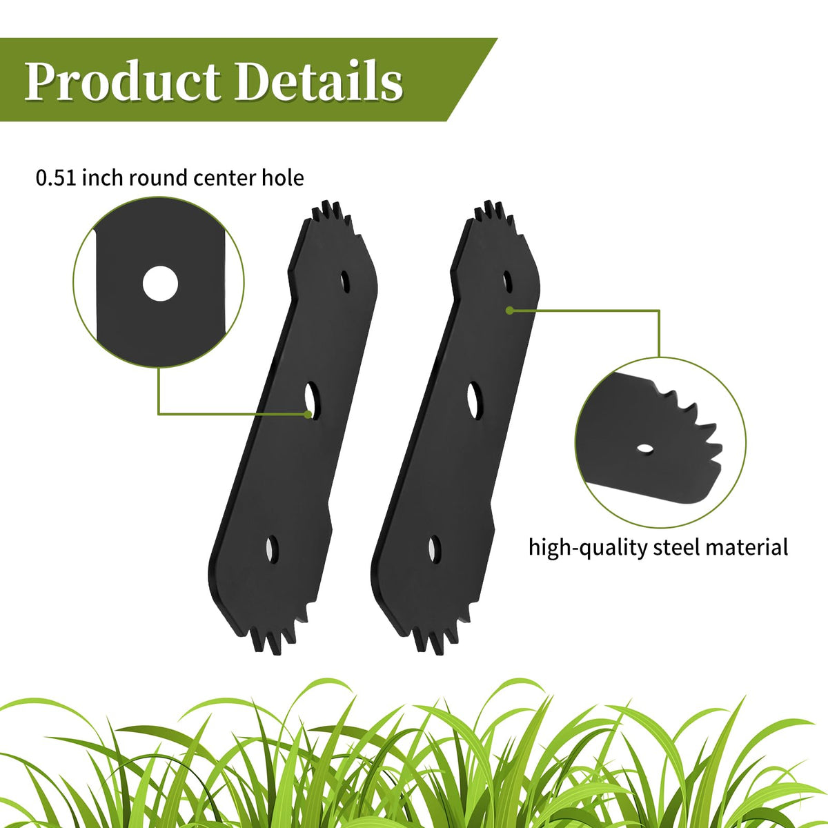 Wear indicators on CLSR2U EB-007 blade for monitoring wear and maintenance.