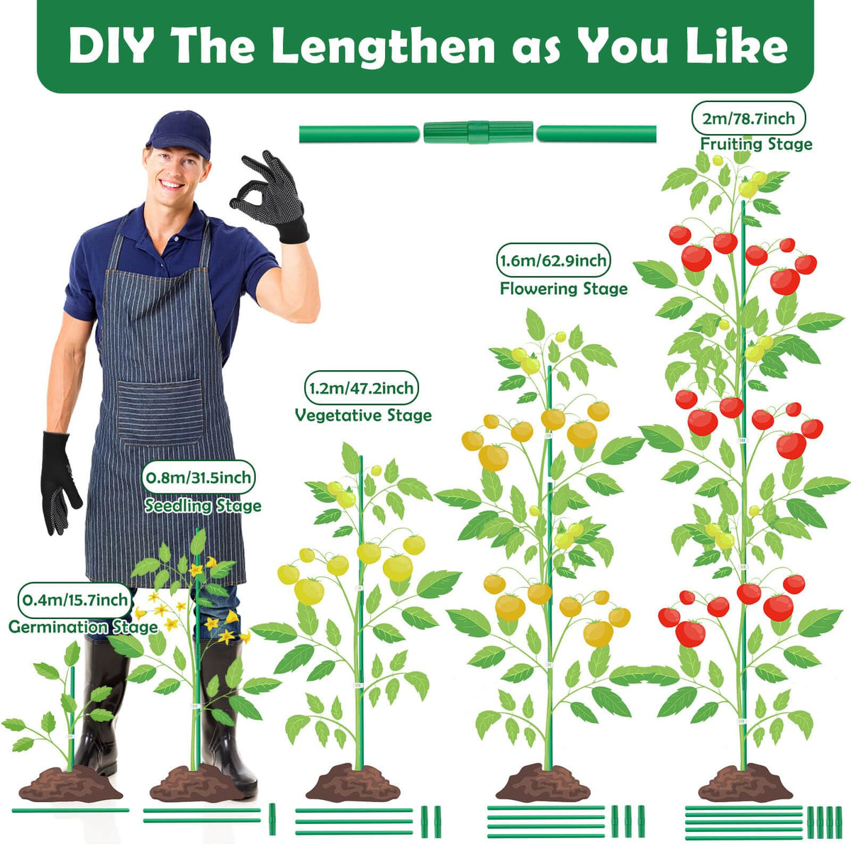 Cludoo adjustable connectors show customizable length as plants grow