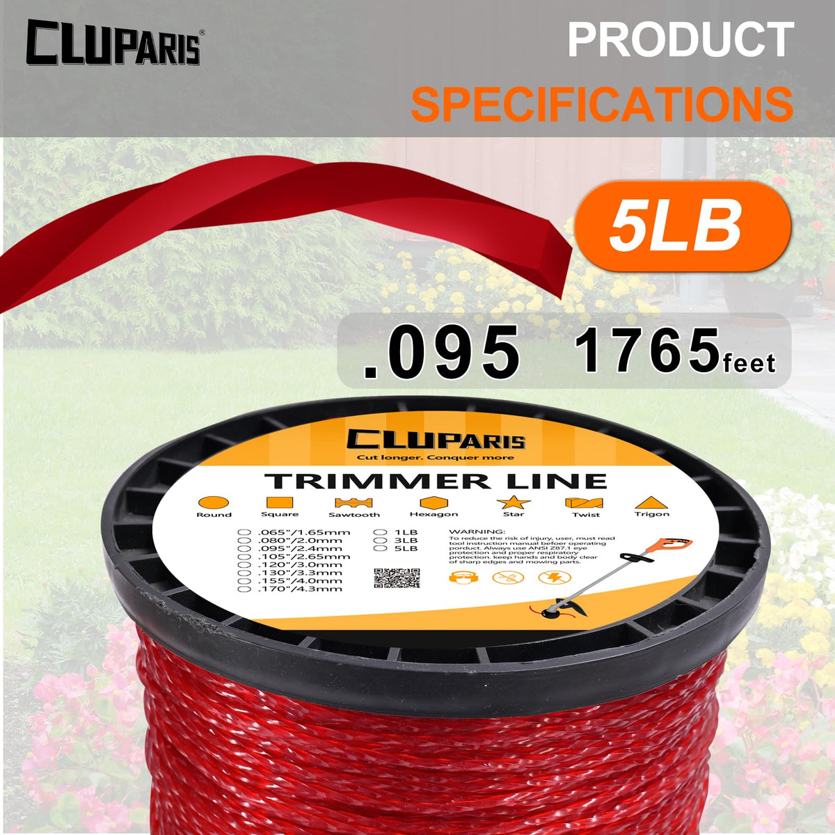 Cluparis nylon twist trimmer line close-up highlighting strong construction for tough growth