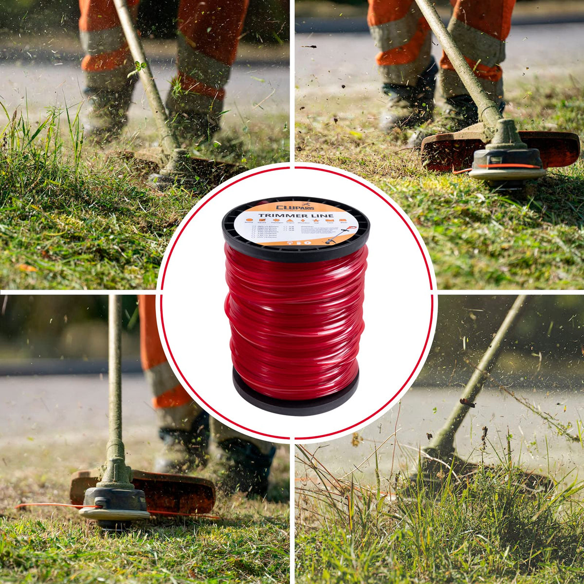 Cluparis red spool with built-in line cutter for easy trimming