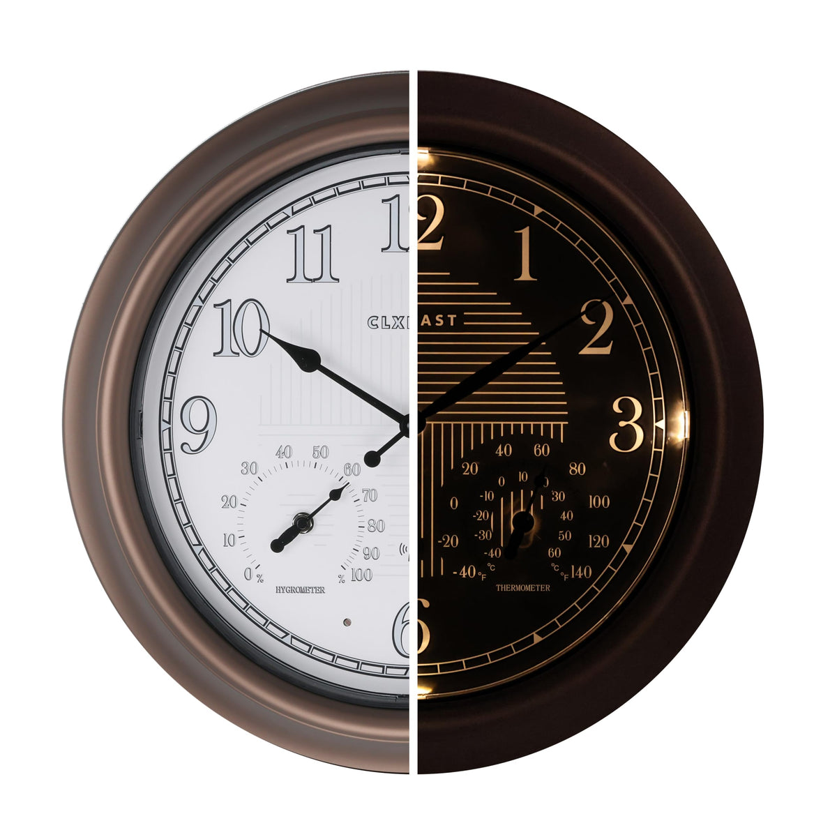 CLXEAST 18-inch illuminated clock front view for clear day and night time