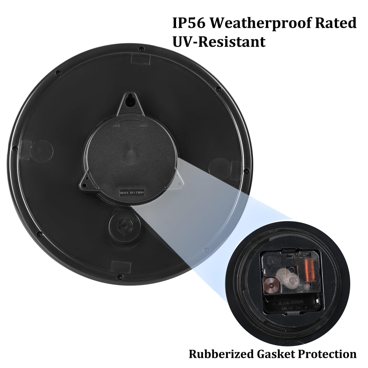 CLXEAST IP65 weatherproof clock built for all-season outdoor use