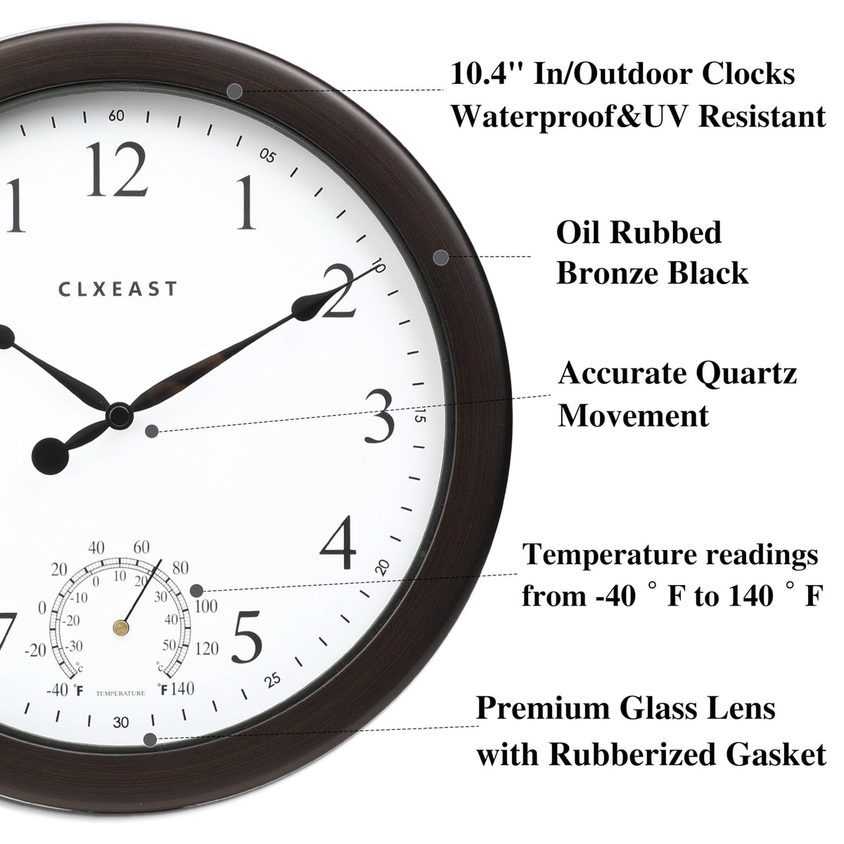 CLXEAST outdoor clock with thermometer shows temperature at a glance