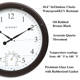 CLXEAST outdoor clock with thermometer shows temperature at a glance