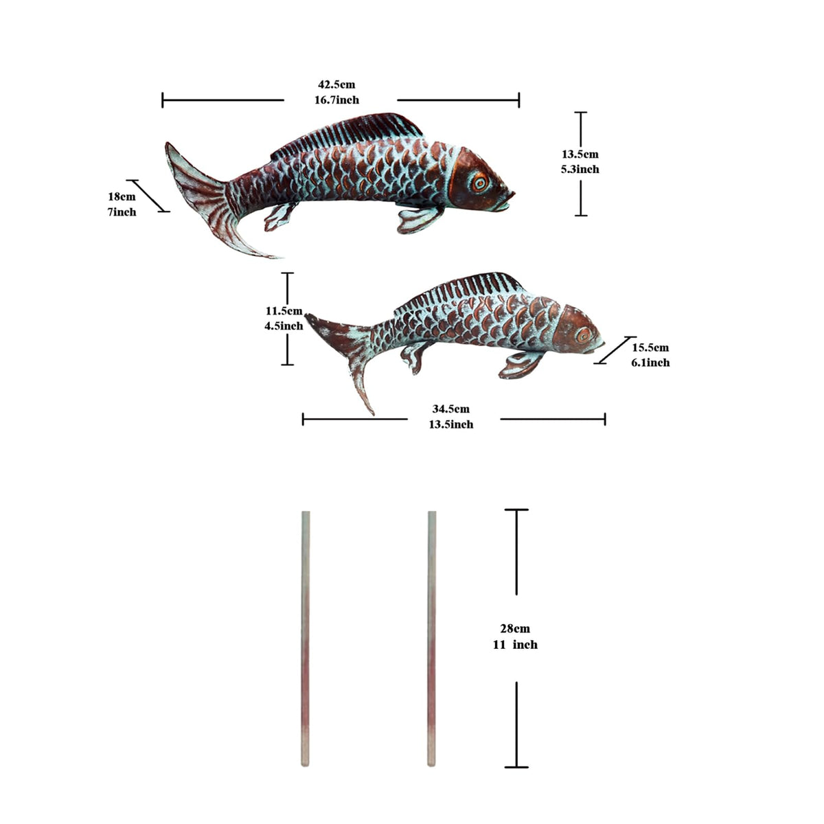 CLYB copper-toned koi sculpture for rustic garden styling