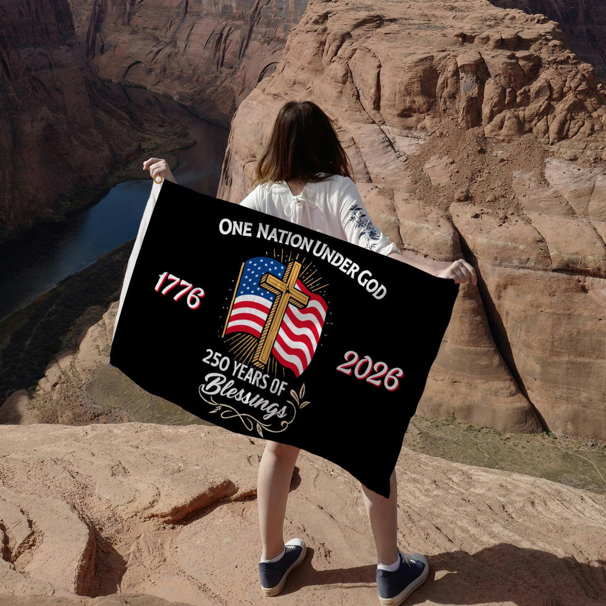 CLYTTE 250th anniversary flag back view, mirrored image for visibility.