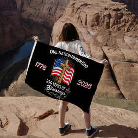 CLYTTE 250th anniversary flag back view, mirrored image for visibility.