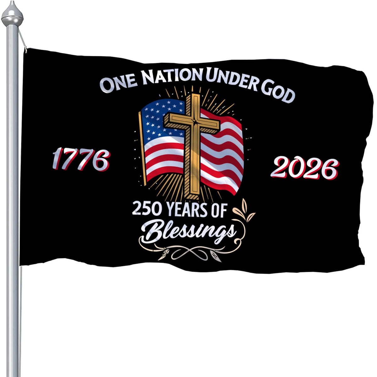 CLYTTE 250th anniversary flag front view, durable outdoor nylon for garden displays.