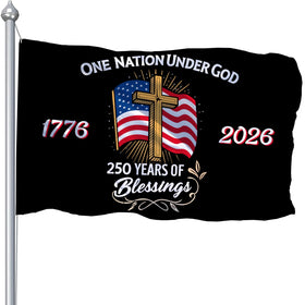 CLYTTE 250th anniversary flag front view, durable outdoor nylon for garden displays.