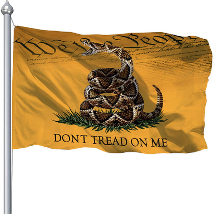 CLYTTE Dont Tread On Me flag, 3x5 front view, durable nylon for outdoor display.