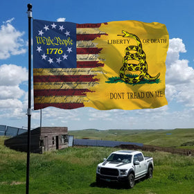 CLYTTE Don't Tread On Me flag back view showing mirrored image and sturdy construction