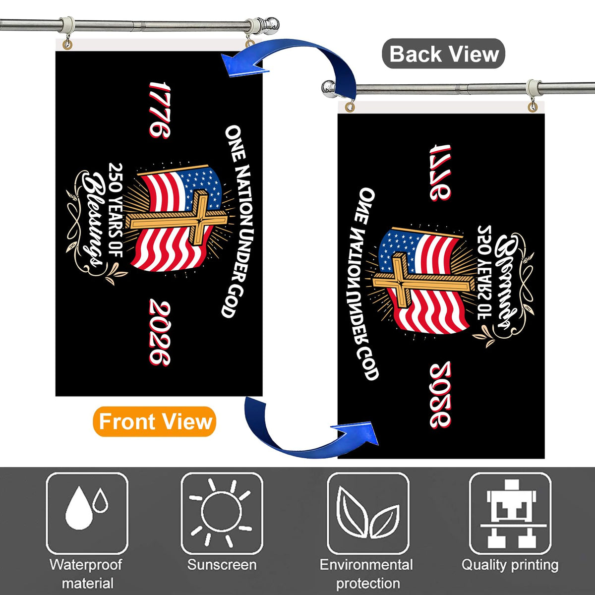 CLYTTE outdoor flag on a pole display, ideal porch or storefront.