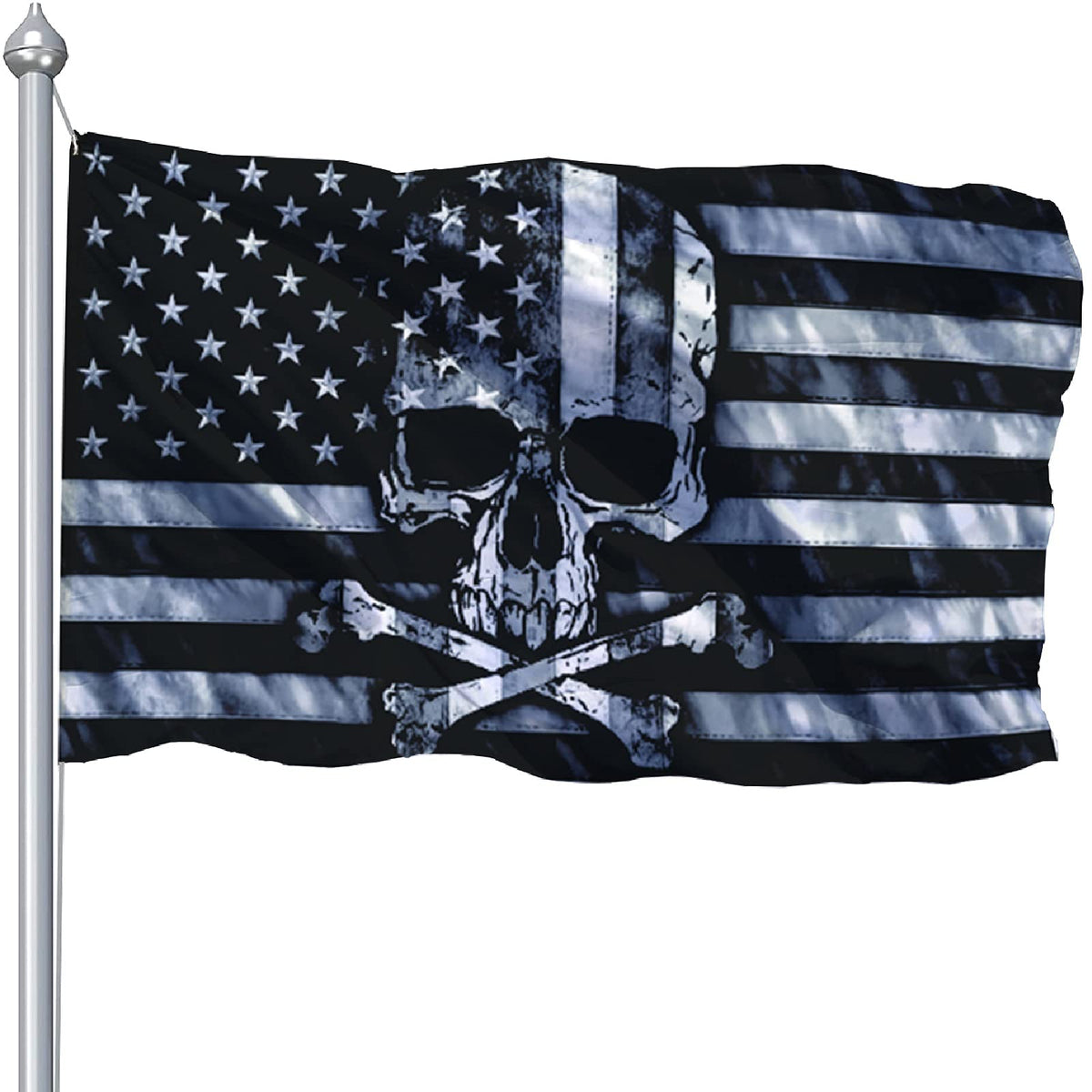 CLYTTE skull crossbones flag 3x5 ft, durable nylon for indoor or light outdoor use.