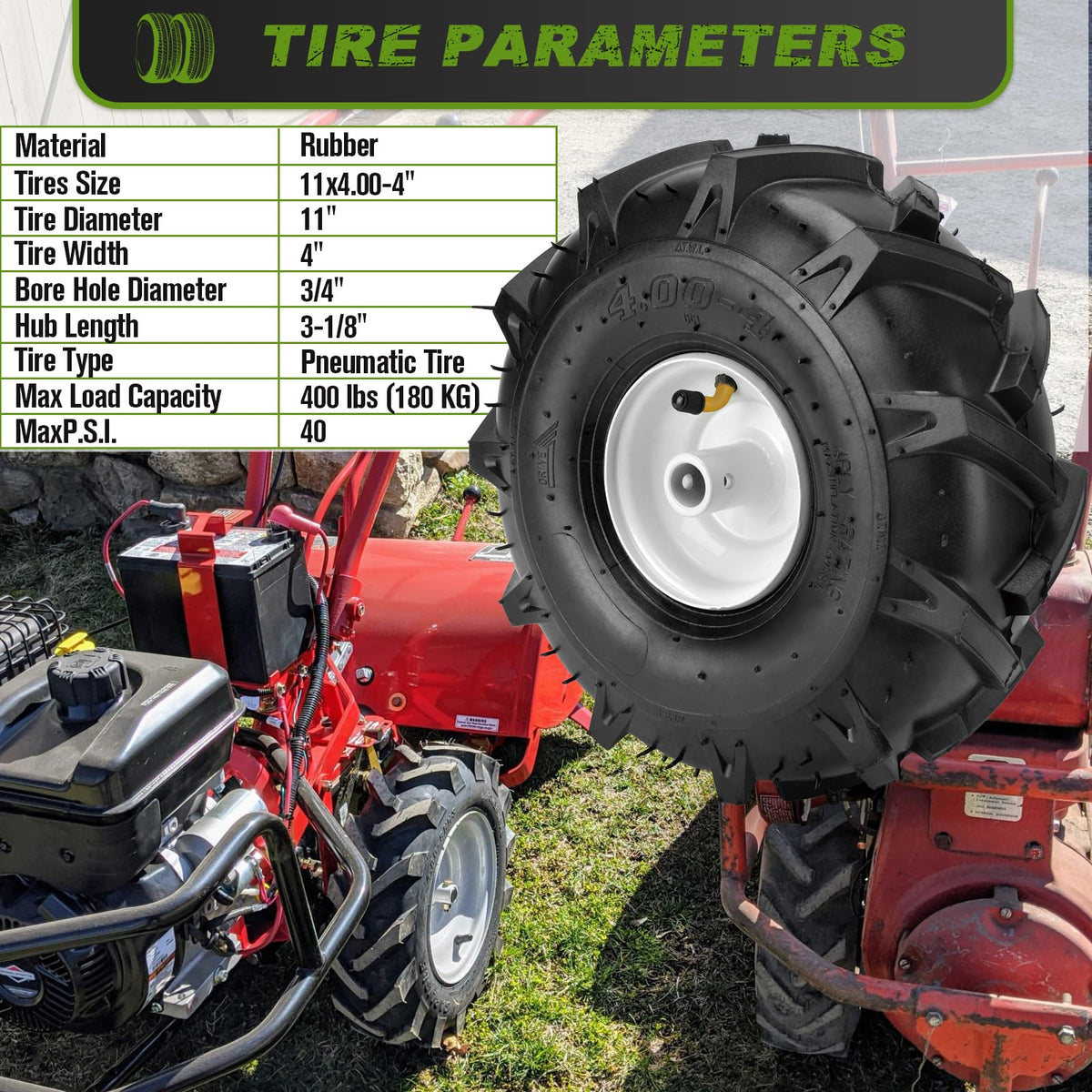 CMOOD wheel assembly 4 inch rim aligned for smooth tiller operation