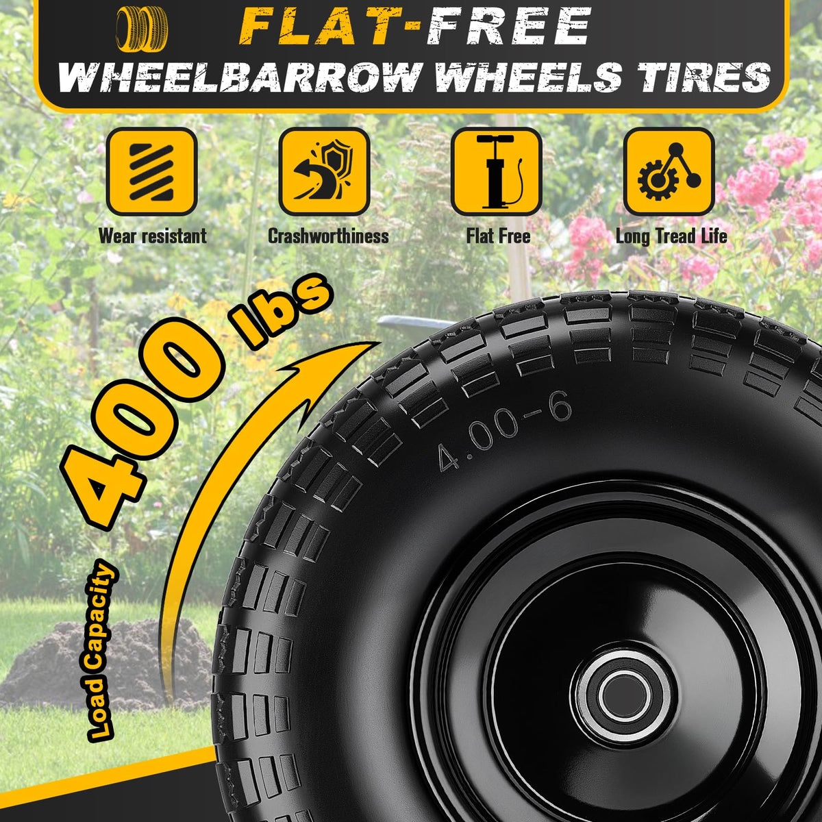 CMOOD 13-inch solid tire with serrated tread for better grip.