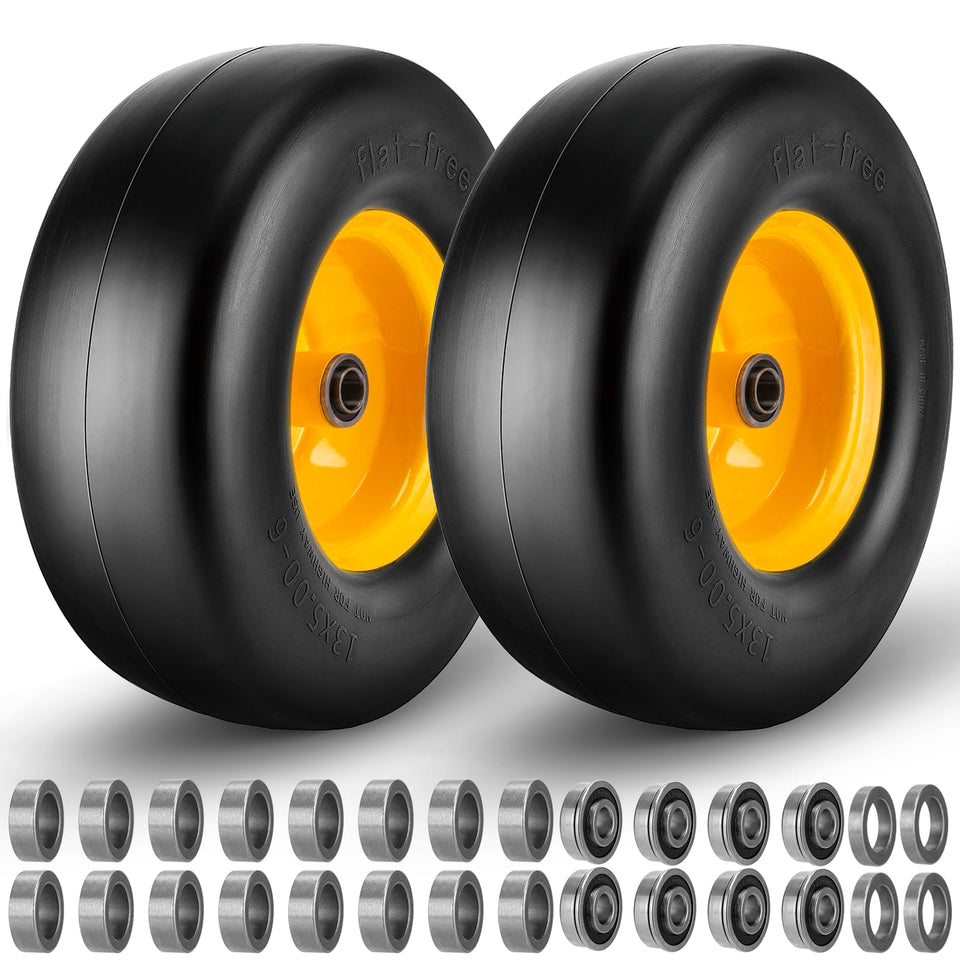 CMOOD 13x5-6 flat free tire and wheel assembly for mower stability