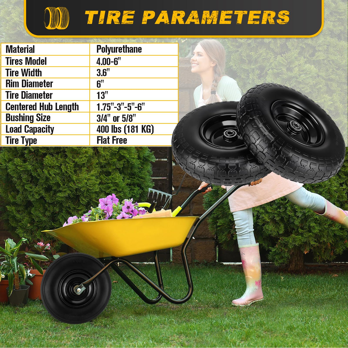 CMOOD flat-free wheel offers traction on varied surfaces.