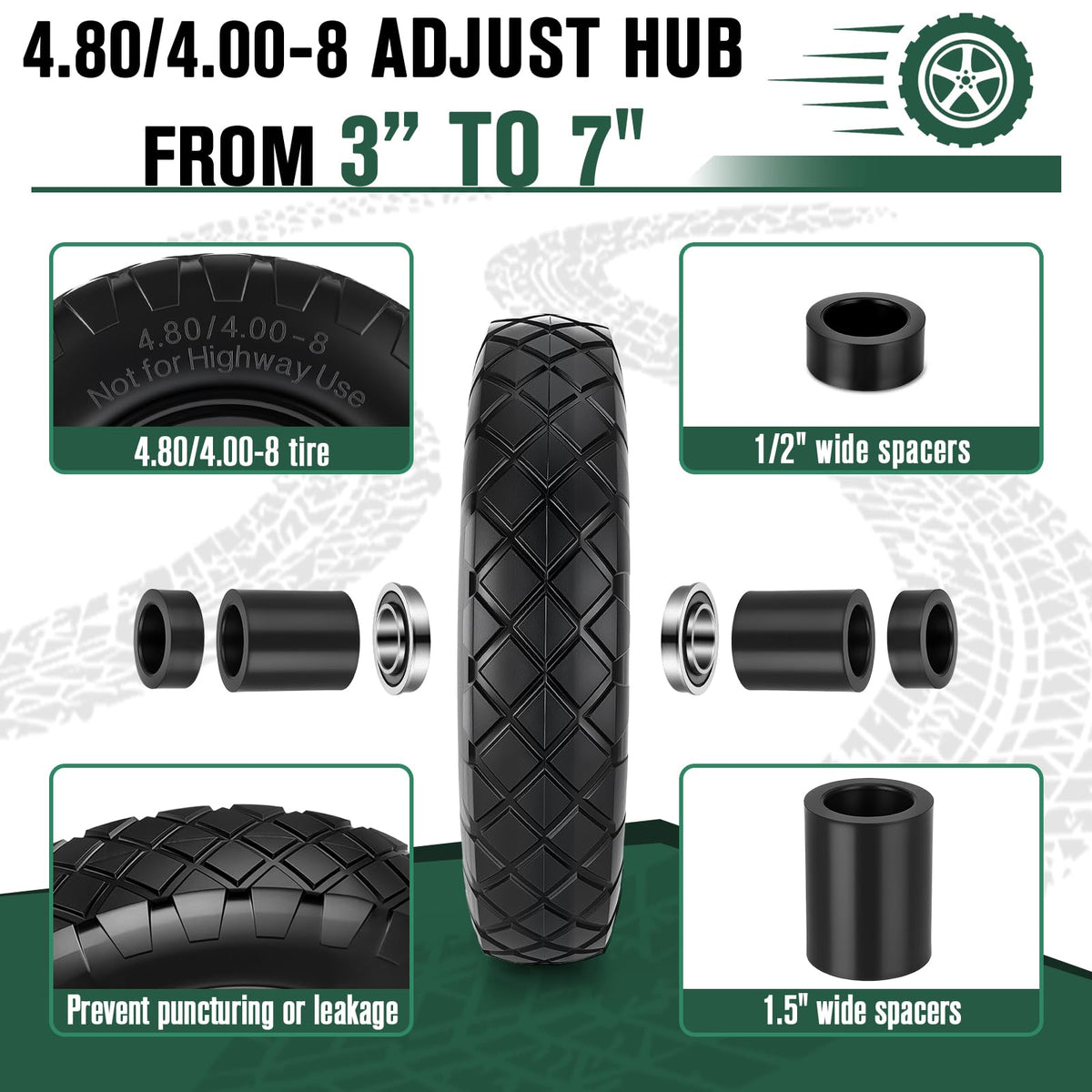 CMOOD heavy-duty tire supports substantial loads for garden and workshop projects.