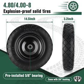 CMOOD universal-fit wheelbarrow tire front shows hub-compatible design for many carts.