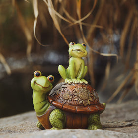 Cmrweio garden-animal sculpture with turtle and frogs for beds.