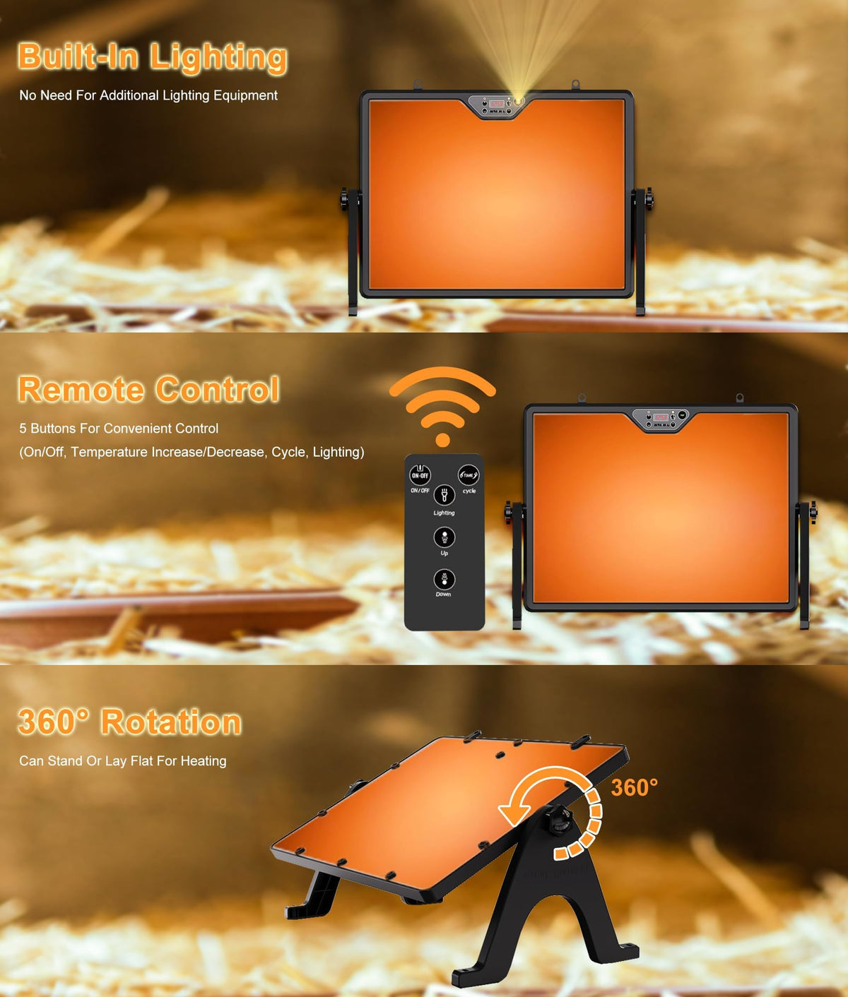 CMOSAF heater with 360-degree adjust for full coop coverage