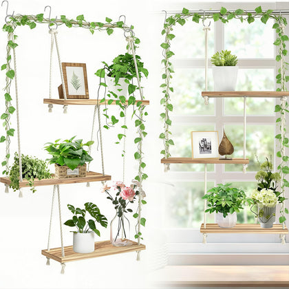 CMXZSAM 3-tier window shelf in bright kitchen, space-saving plant display.