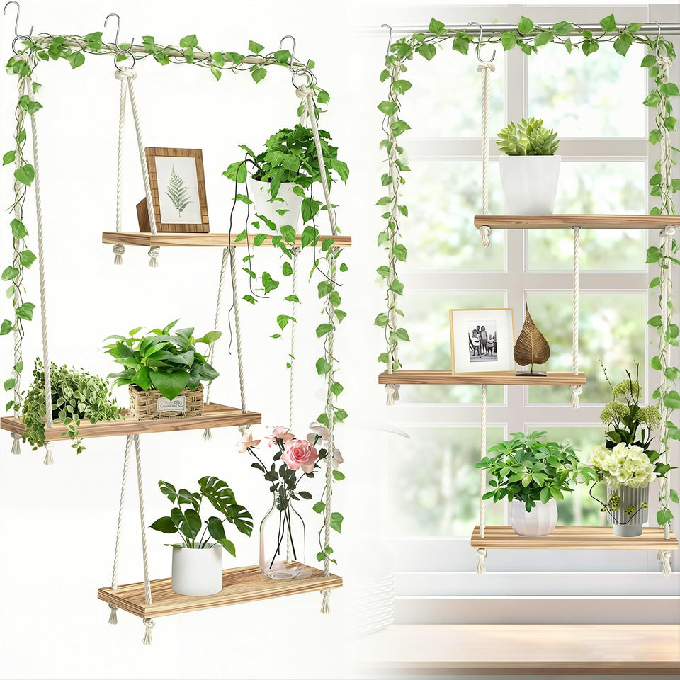 CMXZSAM 3-tier window shelf in bright kitchen, space-saving plant display.