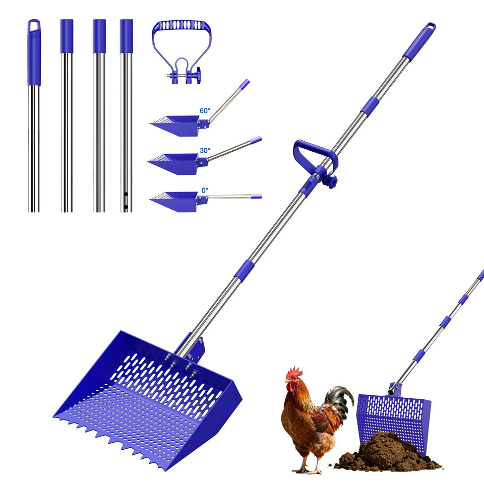 CNCNCR 2-in-1 chicken poop scooper blue for efficient coop cleanup.