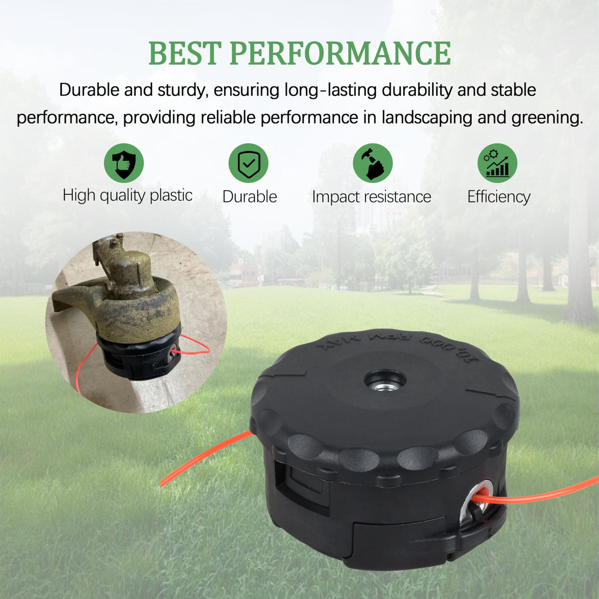 CNGGV durable construction indicators emphasize long-lasting weed eater head.