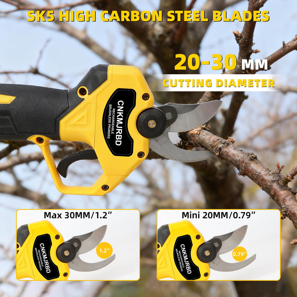 CNKMJRBD pruning shears cutting diameter 0.8 to 1.2 inches.
