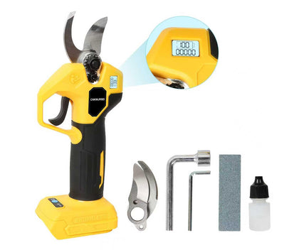 CNKMJRBD pruning shears with LCD display for easy battery status monitoring.
