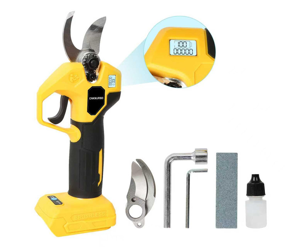 CNKMJRBD pruning shears with LCD display for easy battery status monitoring.