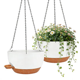 CNLBO 12-inch self-watering hanging planter keeps soil moist for indoor plants.