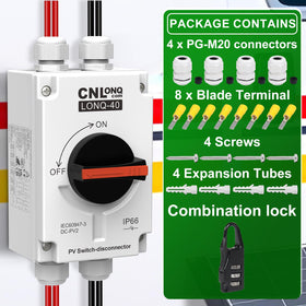 CNLonQcom PV disconnect suitable for solar, RVs, boats, and other high-voltage DC systems.