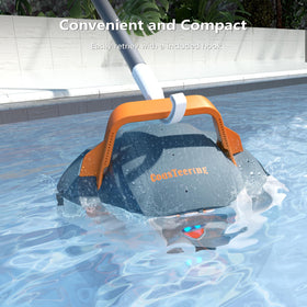 CoasTeering robotic pool cleaner filtration system captures fine debris efficiently.