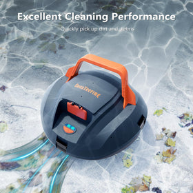 CoasTeering robotic pool cleaner side profile shows slim design for pool access.
