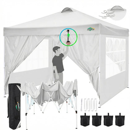 COBIZI 10x10 pop up canopy center lock for quick, tool-free setup.