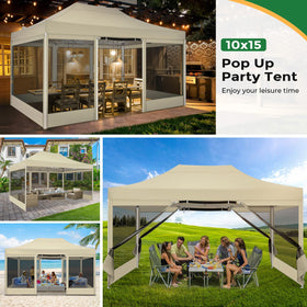 COBIZI 10x15 canopy interior frame shows sturdy 0.6 mm steel supports for stability.