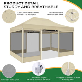 COBIZI 10x15 canopy with mosquito netting offers 360-degree airflow and insect protection.