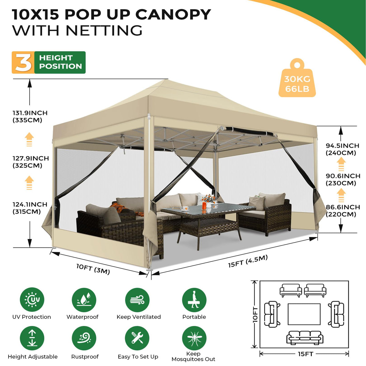 COBIZI 10x15 canopy sidewalls illustrate ventilation while deterring insects.