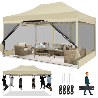 COBIZI 10x15 canopy top view highlighting waterproof fabric and UV protection.